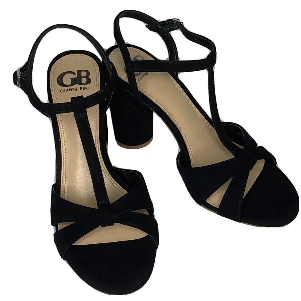 Gianni Bini Black Strappy Suede Heels